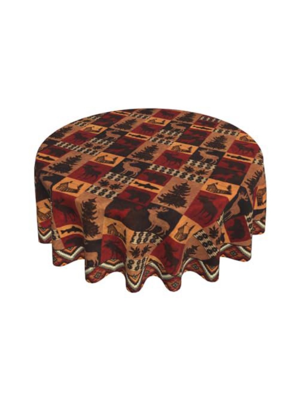 Rustic Lodge Round Tablecloth in Red and Brown